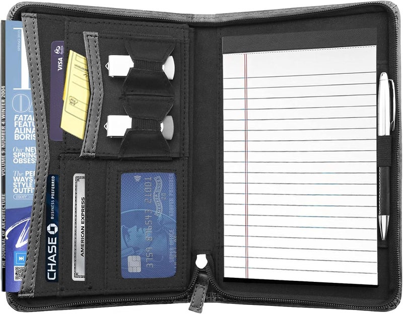 Gorbado Junior Business Padfolio - A5 PU Leather Portfolio Binder & Zippered Binder Folder with 5 x 8 Writing Pad and Interior Storage Pocket Executive Business Organizer for Men Women,Gray - Image 2